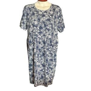 Appleseed's Boardwalk Floral Weekend Dress Plus 3X Short Sleeve Cottage Pockets